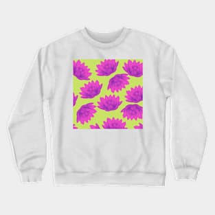 Hong Kong Lotus Bright Lime Green with Pink - Summer Flowers Pattern Crewneck Sweatshirt